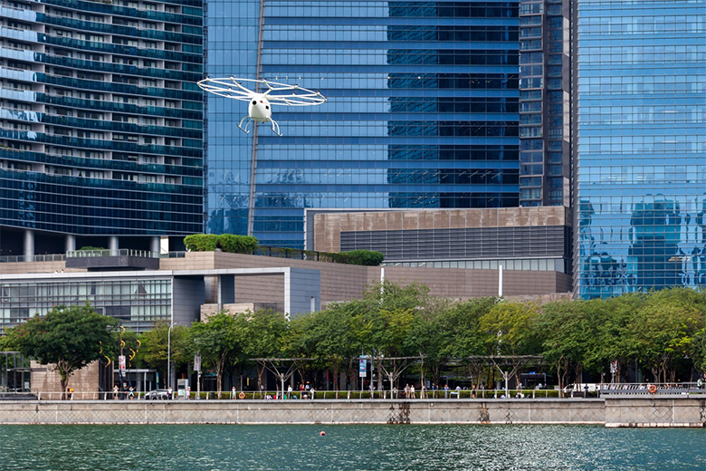 شرکت ولوکوپتر، پیشرفته ترین تاکسی پرنده خود را در سنگاپور به پرواز درآورد
